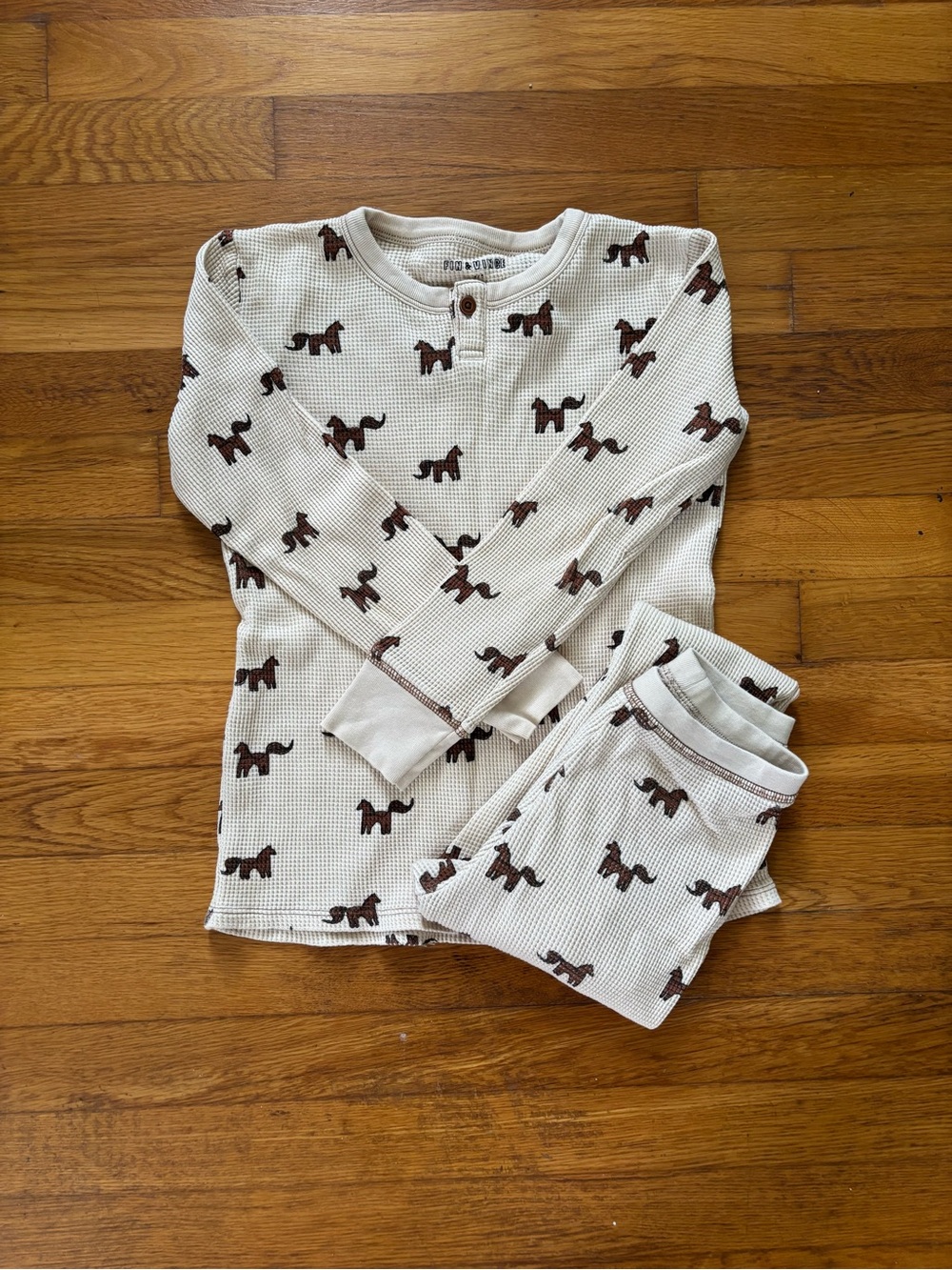 Fin & Vince Cream Waffle Horse Pajama Set.